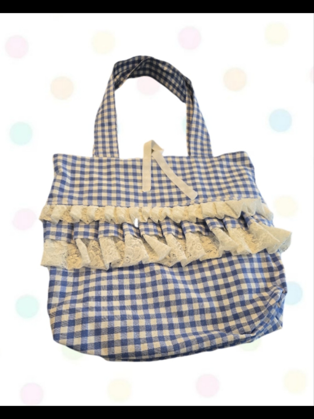 Handmade Blue Gingham Ruffle Tote Bag